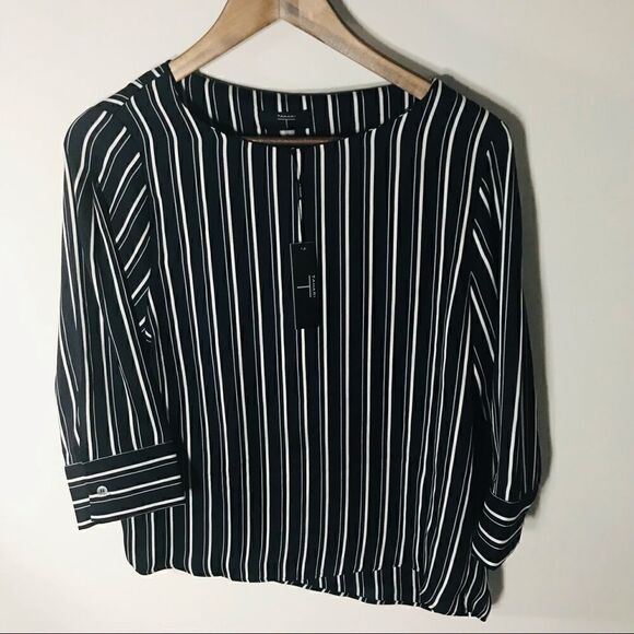 Tahari Navy/white/Gray Striped Blouse  - Picture 1 of 6